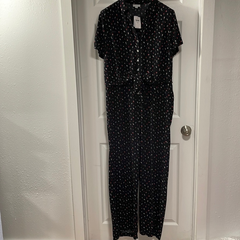 J. Jill cotton jumper, black with red/white floral print. NWT